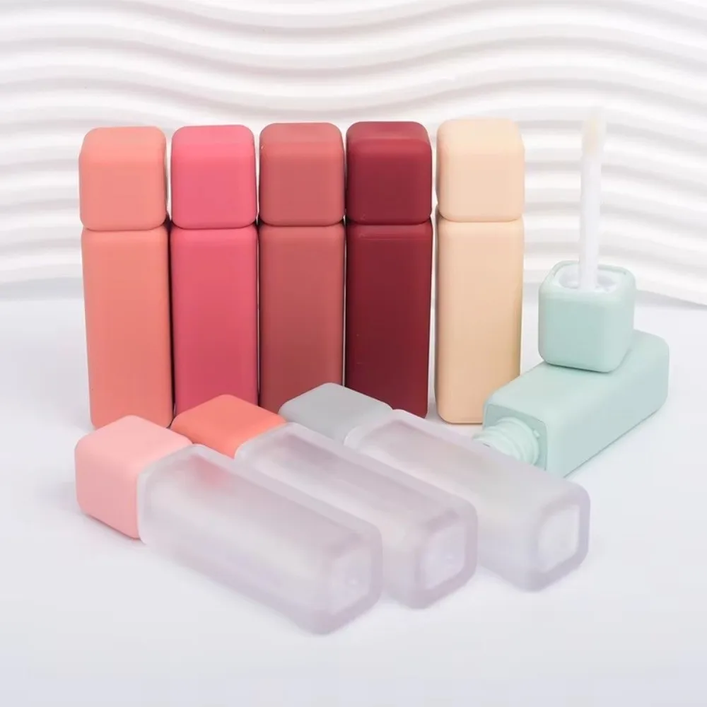 New 5ml Lip Gloss Tube Wand Applicator Square Shape Cosmetic Tube Screw Cap Colorful Lip Gloss Container Cosmetic Samples