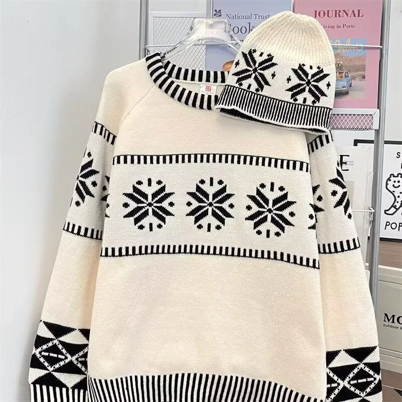 

Мужской вязаный свитер Cisas Snowflake: осенне-зимний, уютный, в стиле колор-блок, для пар, с круглым вырезом, мягкий, теплый трикотаж