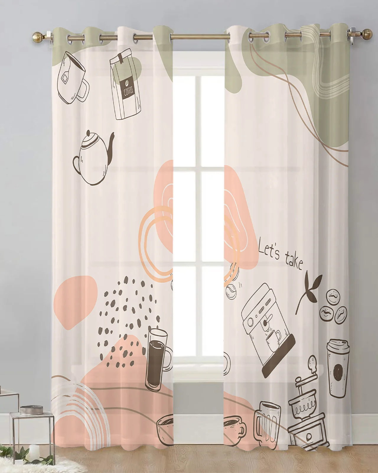 Coffee Chocolate Beans Minimalist Curtain Tulle Curtains For Living Room Kitchen Window Treatments Voile Curtains