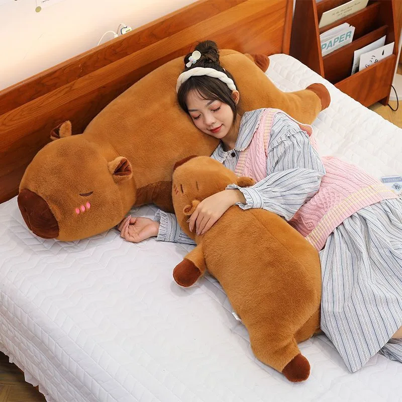 40CM-60CM Kawaii Cartoon Giant Strip Capybara Plush Doll Pillow Lying Brown Creative Capybara Plush Toy Home Decor Sleeping Toy