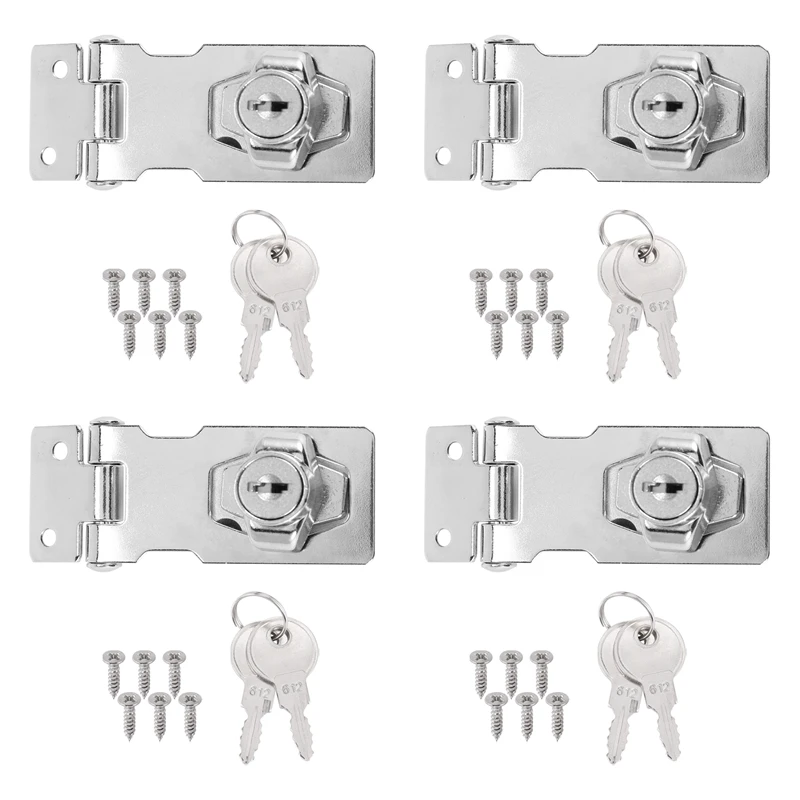 

4 Pcs Keyed Hasp Locks 2.5 Inch Twist Knob Keyed Locking Hasp, Metal Safety Hasp Latches Keyed Different