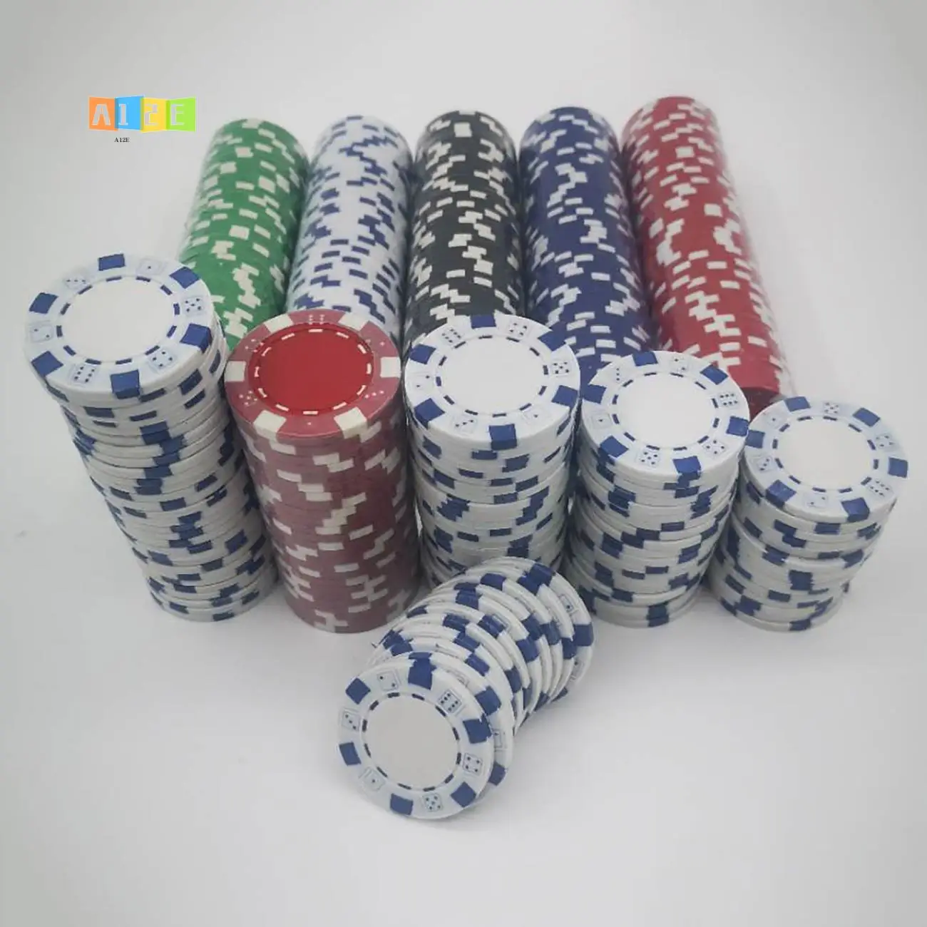 

A12E-Poker Chip Set For Texas Holdem, Blackjack, Gambling With Carrying Case Cards Buttons And Dice Style Casino Chips