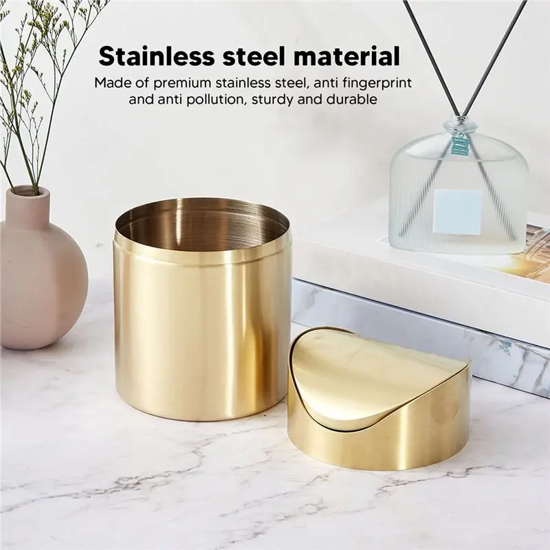 Mini Countertop Trash Can Fingerprint Proof Space-Saving 304 Stainless Steel Desktop For Office For Pericarp Trash Container-N37