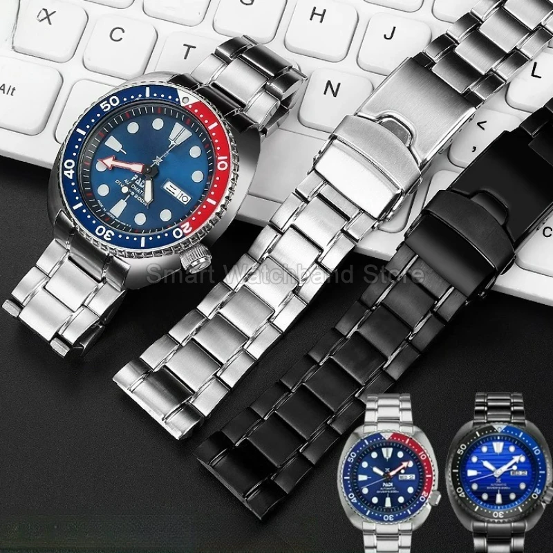 High Hardness Fine Craft Steel Watchband Black Silver for Seiko PROSPEX SRPC91J1 SRPC25J1 Arcuate Interface Corrosion Resistant