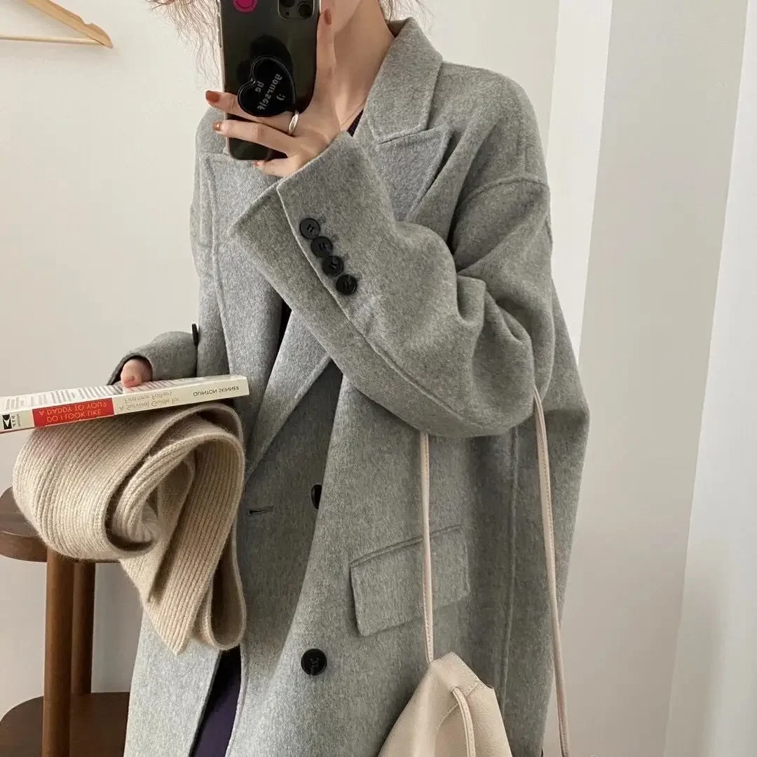 

South korea Dongdaemun Woolen Jacket Women Autumn and Winter New Loose Mid-Length Profile Small Woolen Coat