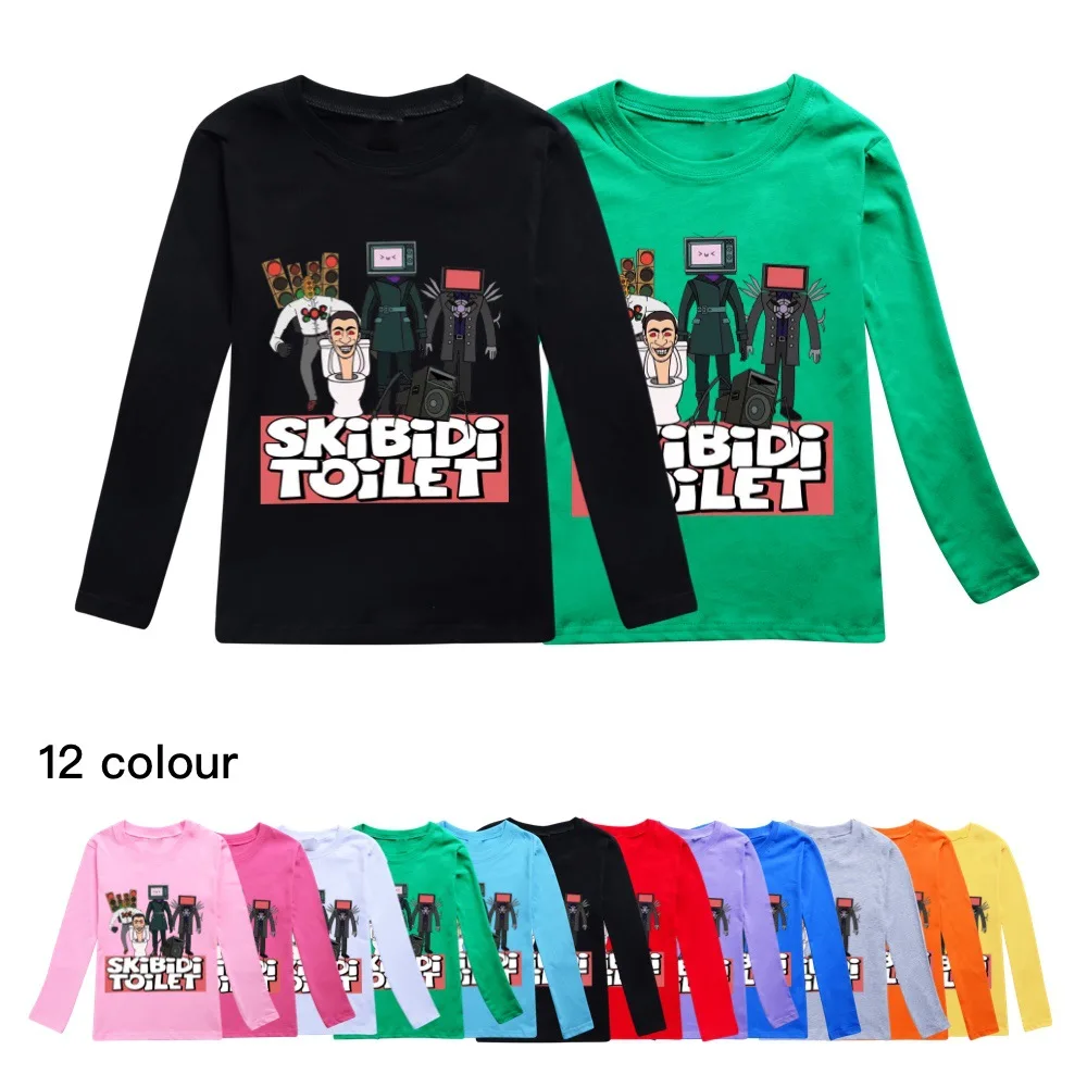 Autumn Kids Skibidi Toilet Cartoon Long Sleeves Cotton Fashion Print Funny Casual Baby Boys Girls Tops T-shirt Children Clothes