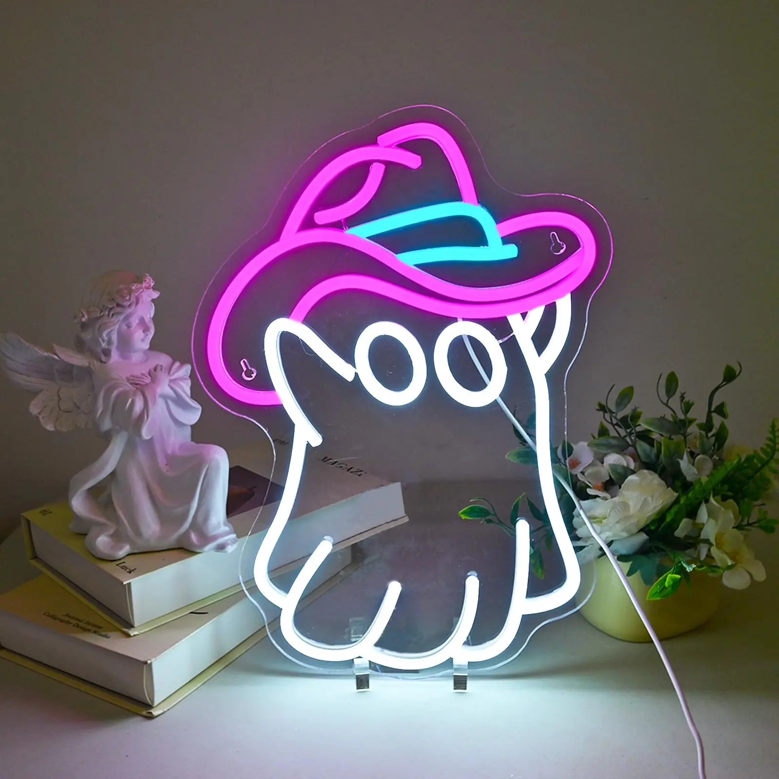 

Cowboy Hat Ghost Neon Sign For Wall Decor Halloween Neon Signs Light Up Signs for Children's Bedroom Party Classroom