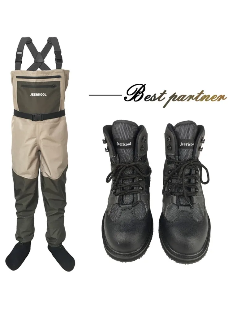 Oryginalne buty wędkarskie JEERKOOL z spodniami, wodery wędkarskie, gumowa podeszwa Aqua, buty do brodzenia pod prąd, buty do brodzenia, spodnie myśliwskie. — zdjęcie 2