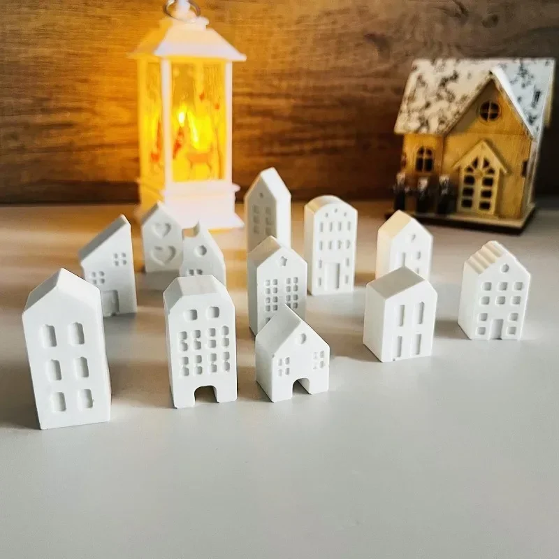 Small House Silicone Mold European Style House Decoration Mold 12-hole House Candle Molds Mini Houses Plaster Concrete Mould