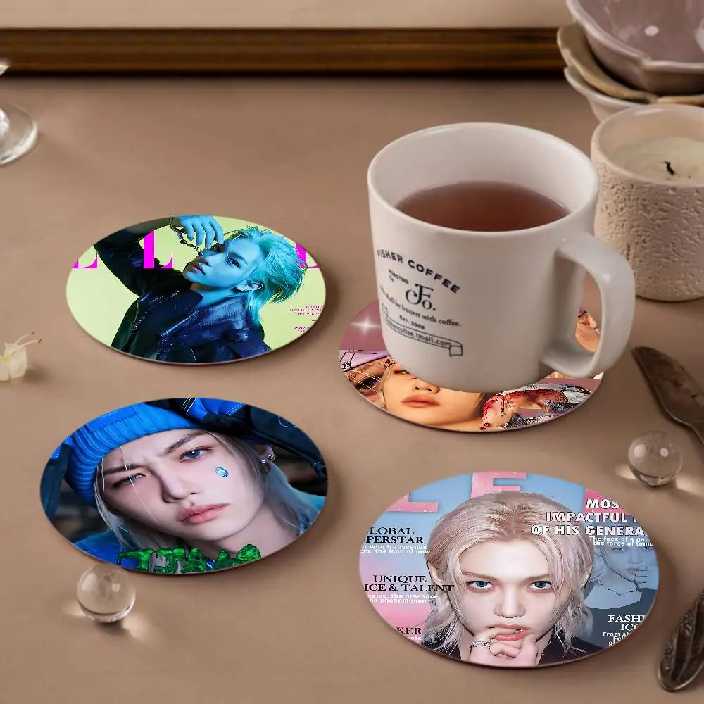 male singer F-FelixS famous popular pattern art painted wooden anti-slip coasters, suitable for decoration of living room