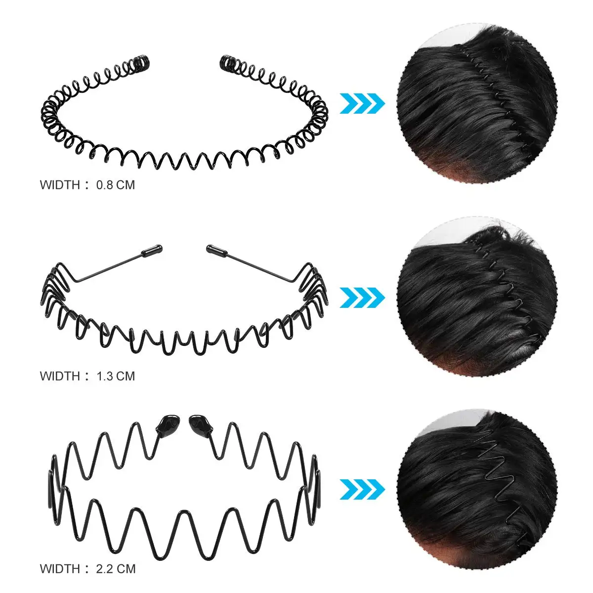 Unisex schwarze elastische rutschfeste einfache Metall-Stirnbänder für Männer und Frauen, gewelltes Haarband, Frühlings-Haarreifen, modische Haaraccessoires – Detail 2