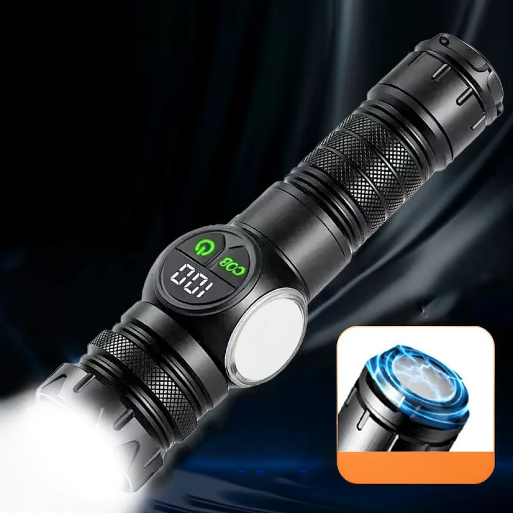 Multifunctional LED Flashlight Rechargeable White Laser Torch With COB Side Light Digital Display For Outdoor Patrol
