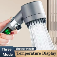 Digital Temperature Display Pressurized Shower Head 3 Modes Massage Spa High Pressure Rainfall Shower Faucet Bathroom Accessorie