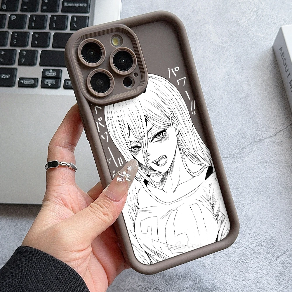 Chainsaw Man Power Phone Case for iPhone 16 15 14 Plus 13 12 Mini 11 Pro Max X Xs XR 8 7 Soft TPU Ladder Lens Protection Cover