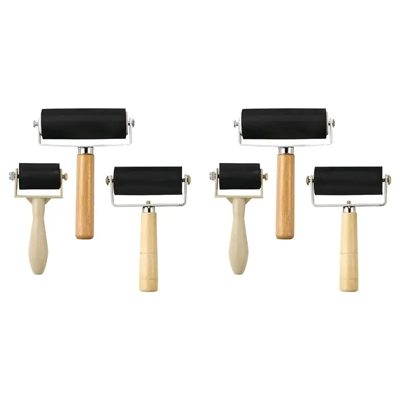 LICE-6 Pack Rubber-Roller Brayer Rollers 1.4/2.4/4 Inch Art Craft Roller For Printmaking,Ink,Wallpapers Stamping Gluing Tools