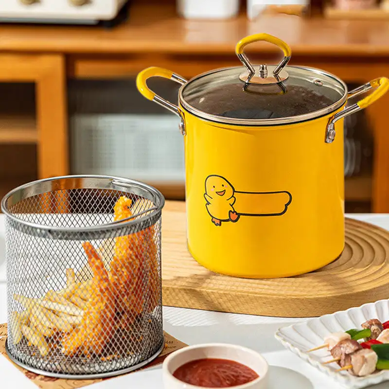 Multifunctional Household Mini Fryer Deep Frying Pan Household Fuel-Efficient Small Frying Pot Mini Multi-Functional Frying Pot