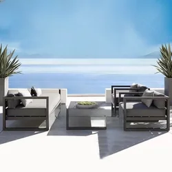 Nordic Outdoor Sofa ze stali nierdzewnej Stolik kawowy Połączenie Salon Dziedziniec Hotel Ogród Sofa zewnętrzna ze stopu aluminium