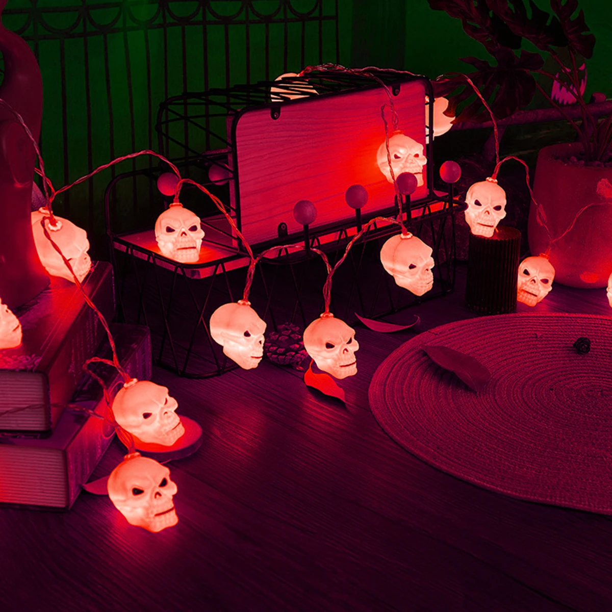 

1pc LED Scary Skeleton Head String Light Muliticolor Light Battery Operated For Home Garden Bedroom Holiday Tent Halloween Decor