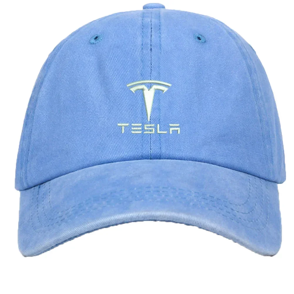 Cotton Washed Baseball Cap for Tesla Casual Men Women Four Season Outdoor Sport Hiking Embroidery Sunshade Hat Adjustable Gift