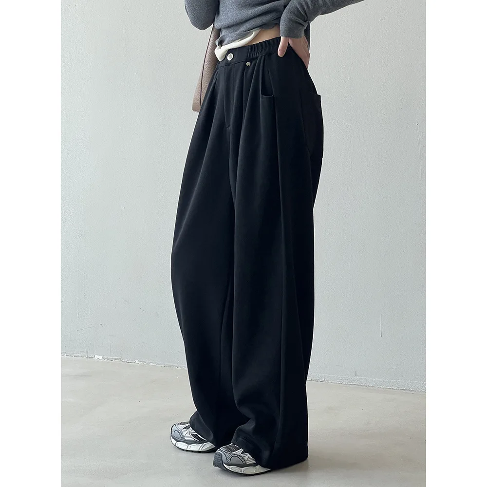 Korean style casual drapey sweatpants for women 2024 new autumn design loose floor-length wide-leg pants