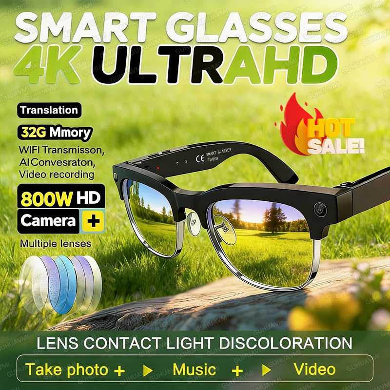 2026 New 800W Camera Upgrade smart glasees With Video Recording AI Photo Recognition Bluetooth Call Translation Sunglasses Man