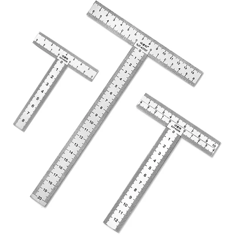 1PCS Integrated Stainless Steel T-shaped Ruler with 90 Degree Right Angle and Thickened Scale T-shaped Engineering Ruler