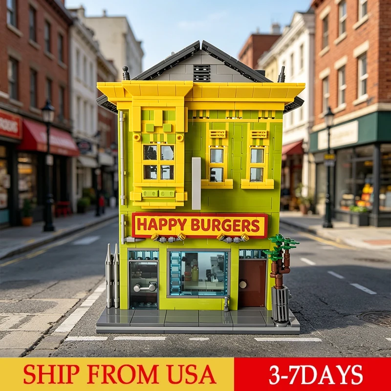 

1220PCS City Street View Burgers Shop Building Block Sets MOC Movie Scene Small Particle Bricks Model Assembly Educational Toys Christmas Birthday Gifts