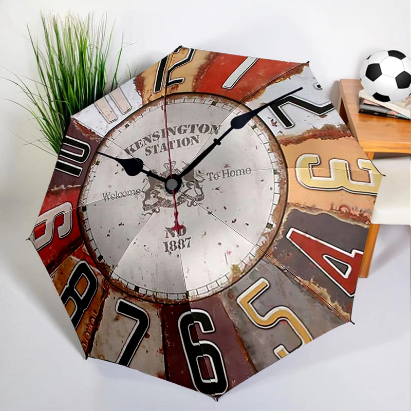 Retro Color Clock Umbrella Automatic Open/close, Sturdy Iron Frame & 8-Rib Structure, Umbrella for Women & Men, Christmas Gifts