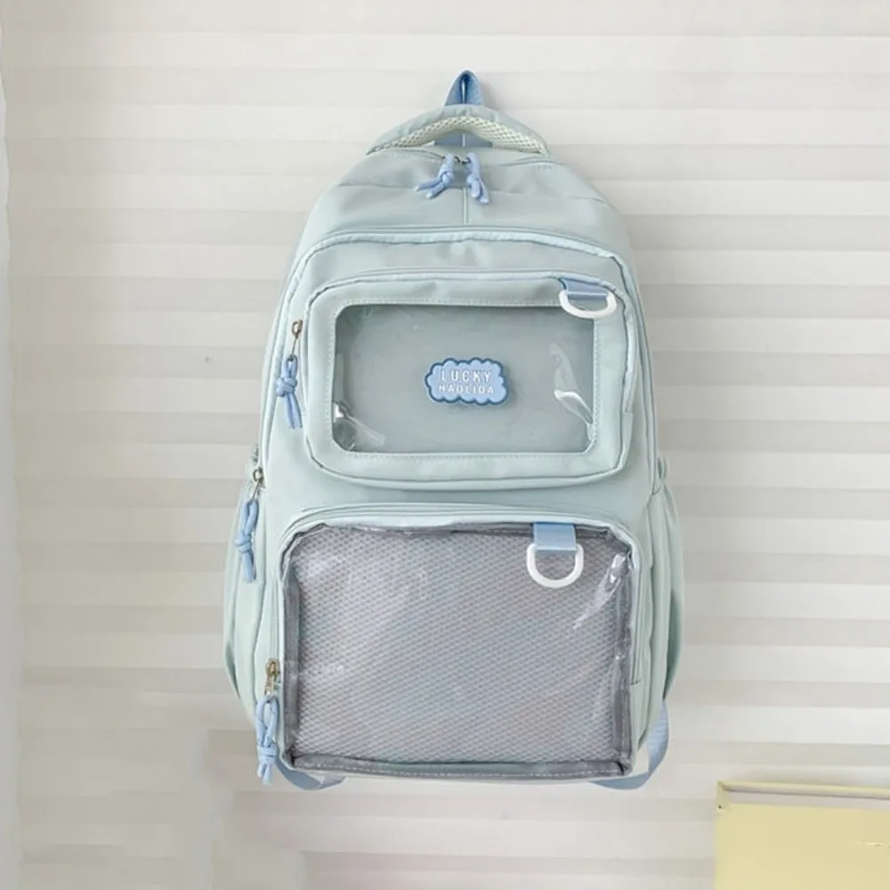 Solid Color Nylon Ita Backpack Durable Transparent Students School Bag Fixed Webbing Scratch Prevention Large Capacity Daypack