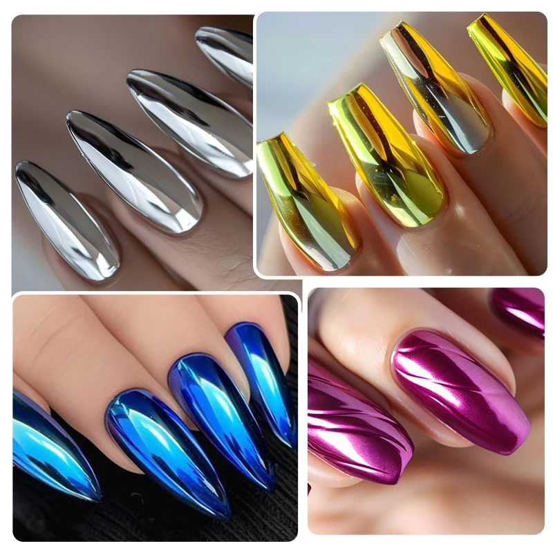 8 Cores Metálico Chrome Nail Powder Magic Mirror Gold Silver Decor Rubbing Glitter Pigmento Flocos Manicure Nail Accessories