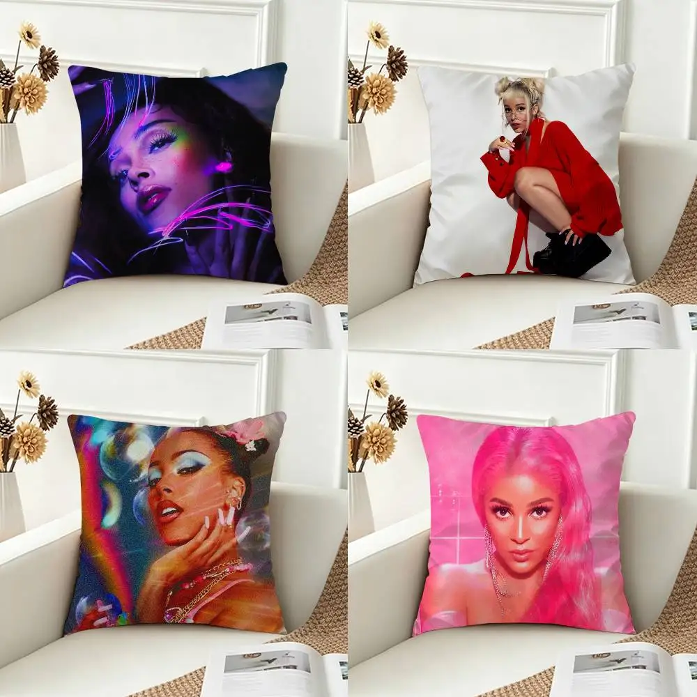D-Doja Cat Double-sided Printed Square Decorative Cushion Cover for Sofa Living Room Home Decor