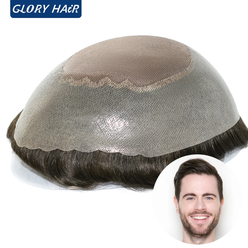 

GLORYHAIR Ares - тонкий моно с полиэтиленовым марлей в периметре, мужской капиллярный протез, высококачественный мужской парик из индийских человеческих волос