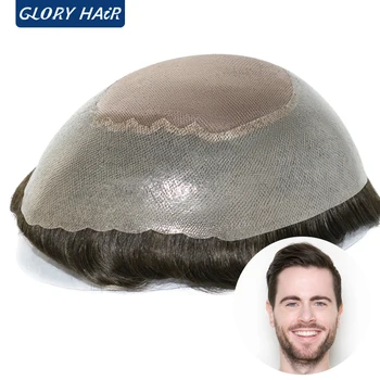 GLORYHAIR ares-çevre ile poli ile ince Mono erkek kılcal Prothesis kaliteli hint İnsan saç erkekler peruk