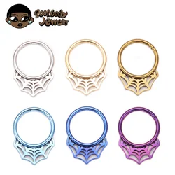 ASTM F136 Titanium Spider Web Clicker Nose Ring Piercing Anodized Septum Helix Daith Earring Black Party Halloween Body Piercing