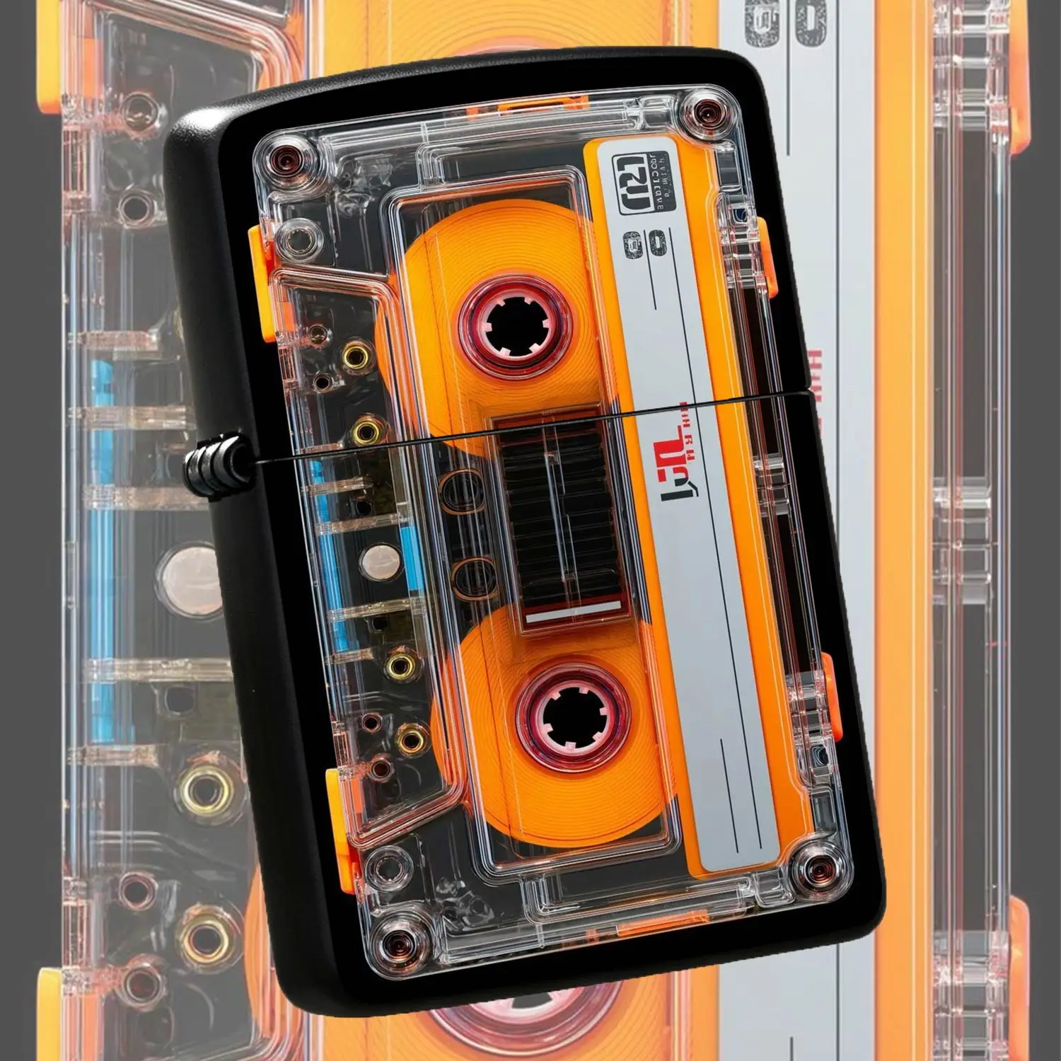 Retro Transparent Cassette Tape Design Lighter, Trendy Orange Tone Creative Nostalgic Tape Style Portable Igniter, Versatile Daily Use Accessory For All Scenarios, Unique Cool Souvenir Gift For F A Humorous And Interesting Lighter