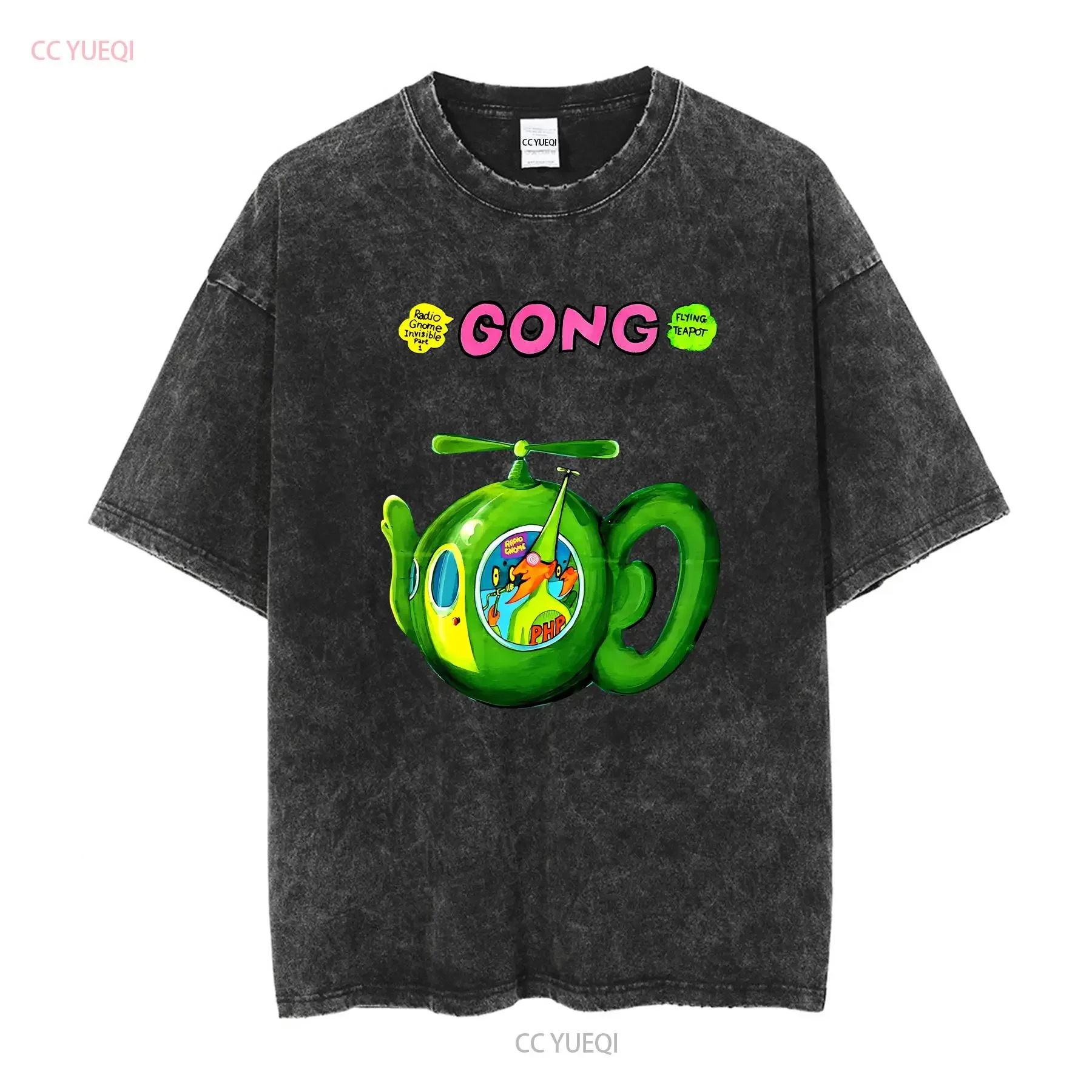 تي شيرت Gong Rock Band Daevid Allen تي شيرت إبريق الشاي الطائر Didier Malherbe Pip Pyle بأكمام طويلة عتيق مغسول غير رسمي مريح أوم