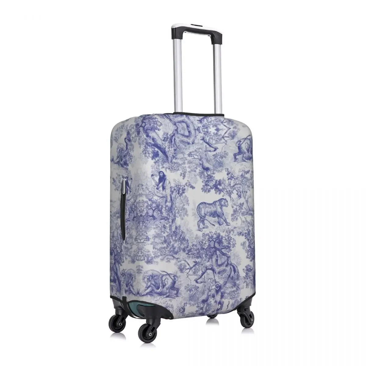 Vintage Classic French Toile De Jouy Navy Blue Motif Pattern Suitcase Cover Dust Proof  Luggage Covers Protector for 18-32 inch