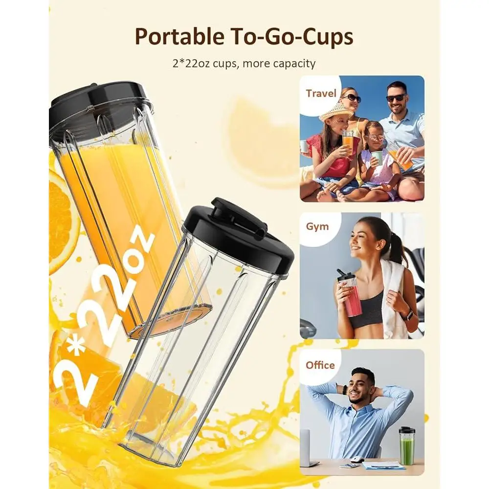 Powerful 1000W Personal Blender Smoothie Maker with Multiple Attachments Removable Blades and Portable Cups Healthy Drinks