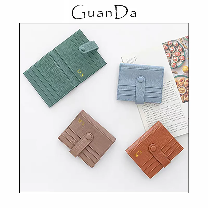 Woman Cowhide Slim Custom Letters Mini Wallet Leisurely Fashion Business Casual Card Holder Practical Small Short Bill Case