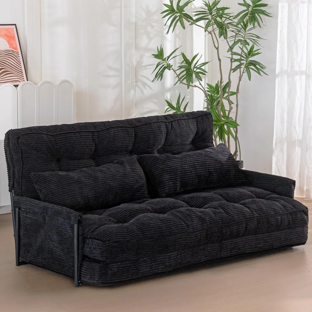 Adjustable Floor Sofa Couch with 2 Pillows & Armrest, Multi-Functional Bean Bag Bed, 5-Position Foldable Lazy Sofa Sleeper Bed