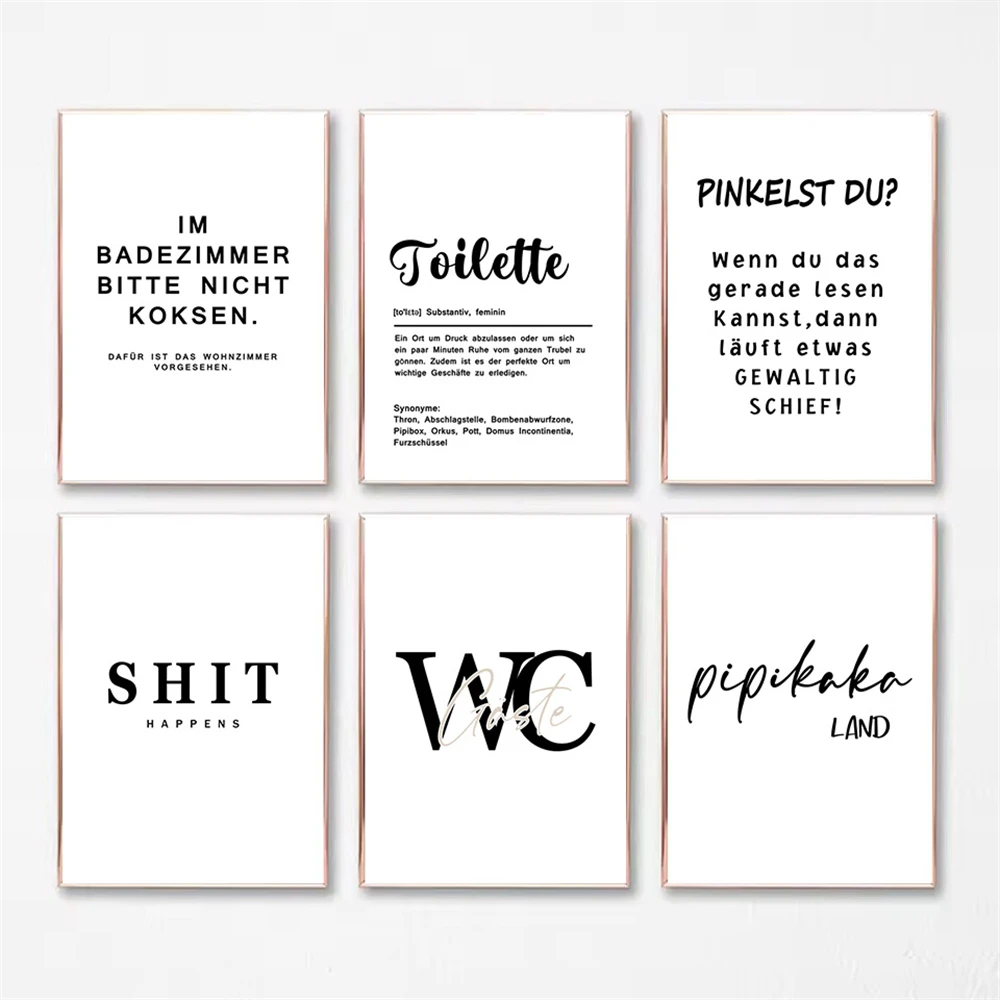 Minimalistische Schwarz-Weiß-Toilettenposter mit lustigen Sprüchen und Zitaten, Badezimmer-Gästeposter und Drucke, Leinwandgemälde, Wandkunst, Bilder für Zuhause