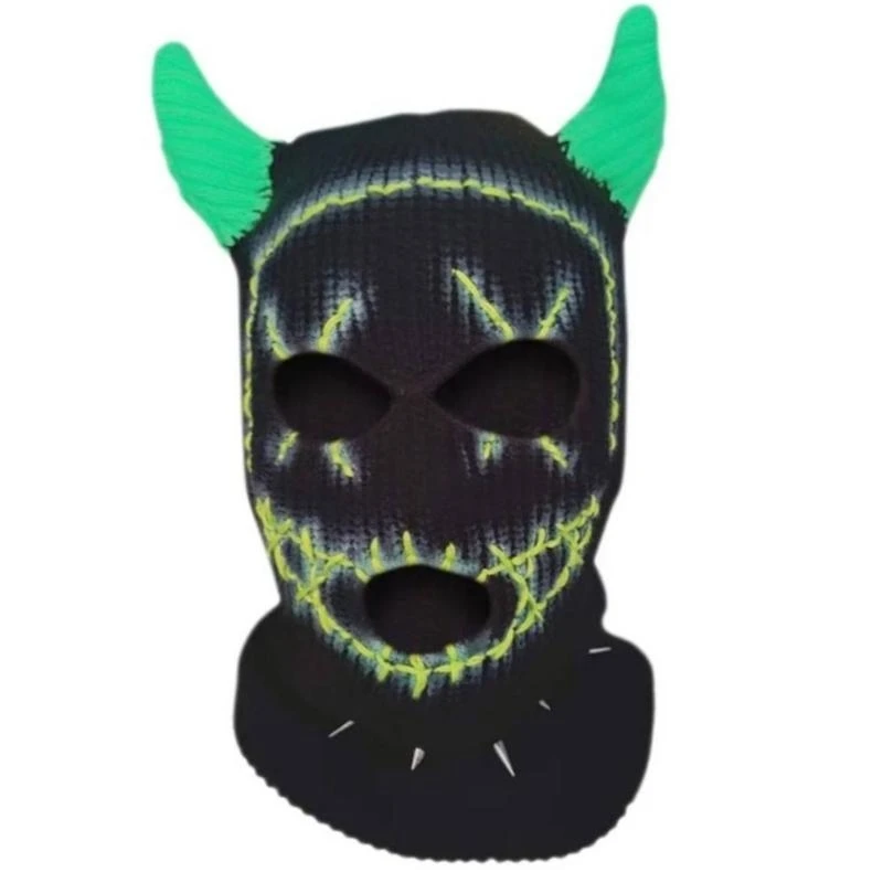 

Devil Horn Halloween Knitted Hat Beanies Warm Full Face Cover Ski Mask Hat Windproof Balaclava Hat for Men Womens