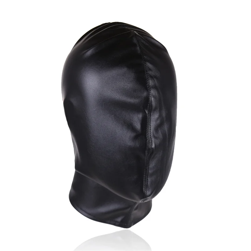 Sexy PU Leather Unisex Cosplay Fetish Face Mask Halloween Drawstring Full Cover Masks Hood for Role Play Exotic Costume Headgear