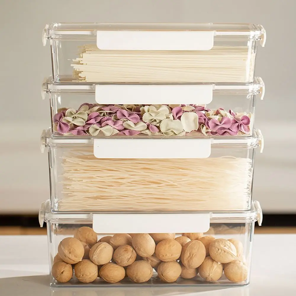 

Clear Plastic Pasta Storage Container Sealed Rectangular Fresh Keeper Box Stackable with Lid Spaghetti Noodle Organizer Fridge