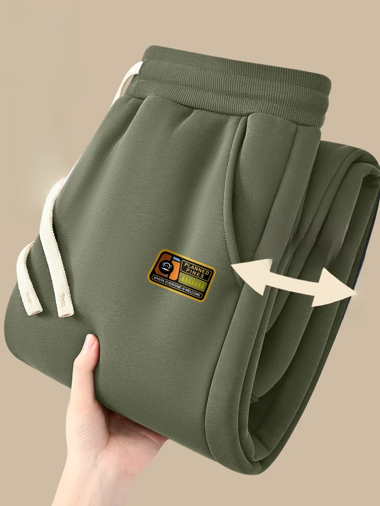 

Мужские теплые повседневные брюки из верблюжьей шерсти на флисовой подкладке, осенне-зимние, модные, брендовые, с манжетами, молодежные, популярные