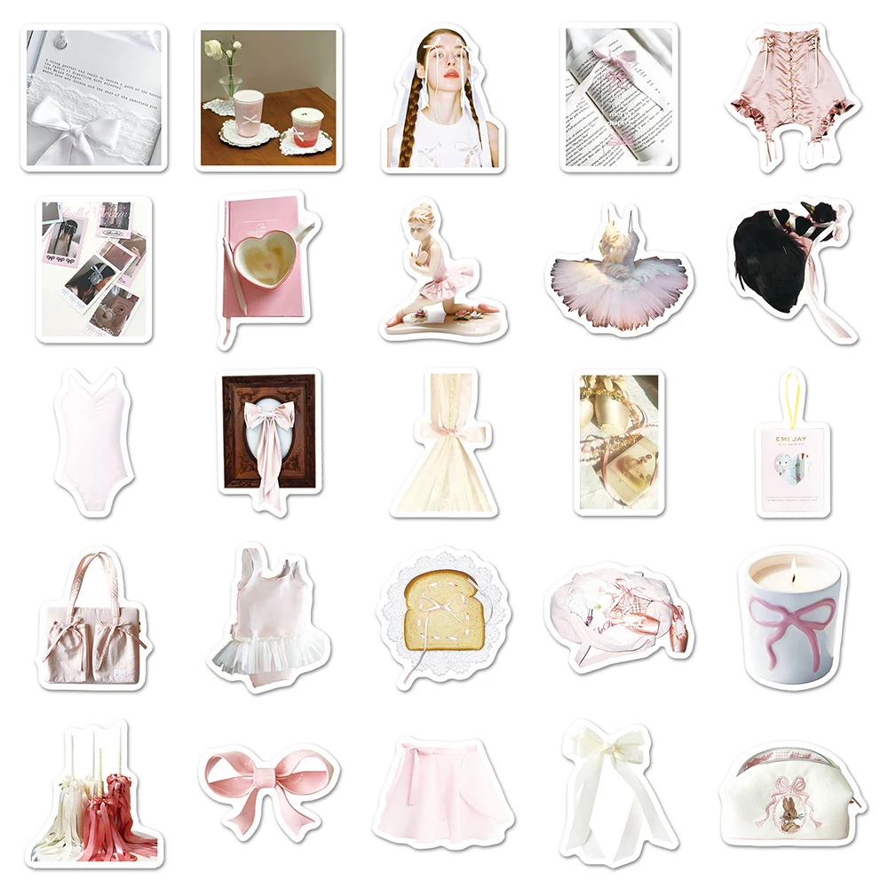 10/30/50/100pcs INS Pink Ballet Style Stickers Aesthetic Art Graffiti Decals Water Bottle Luggage Phone Cute Decals Decoration