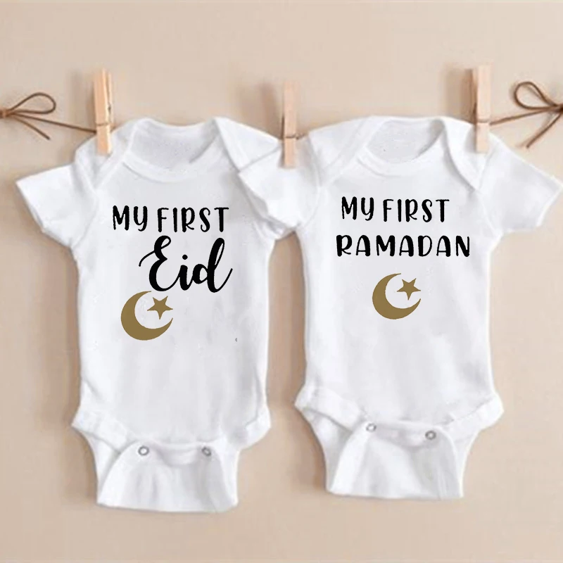 My First Eid Ramadan Baby Romper Infant Body Short Sleeve Jumpsuit Eid Boys Girls Ramadan Clothes Islamic Muslim Keepsake Outfit