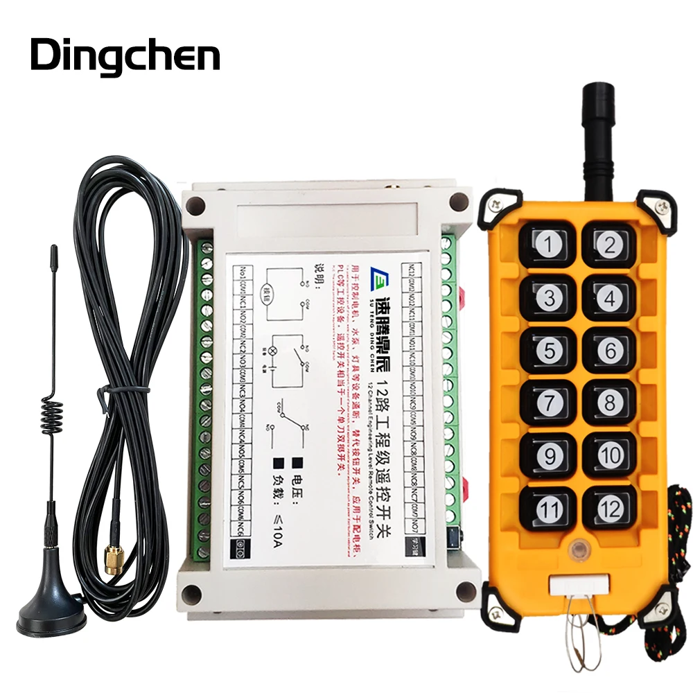 3000m AC 220V 380V 433mhz 12 channel  RF Wireless Remote Control switch  Industrial crane Multiple power relay  transmitter