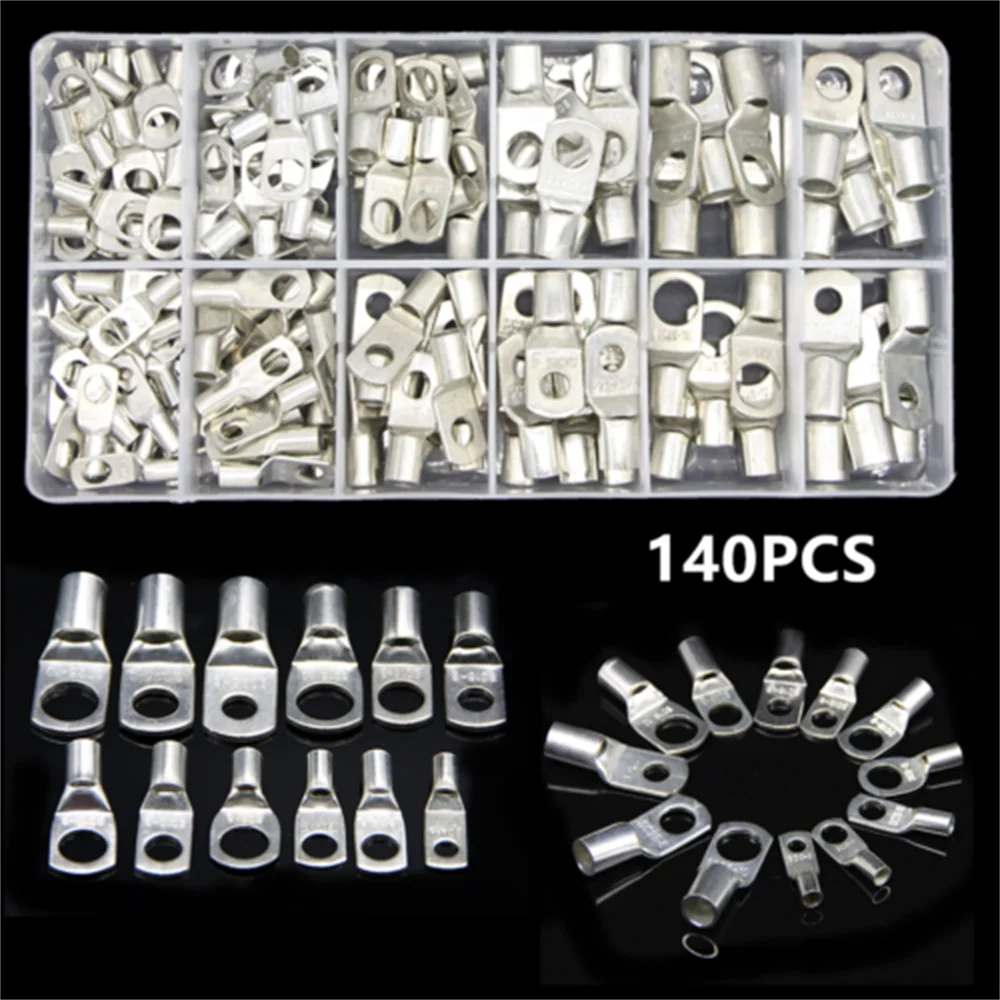 

140PCS Copper Battery Cable End Eyelet Ring Lug Terminal Connector Wire Crimp