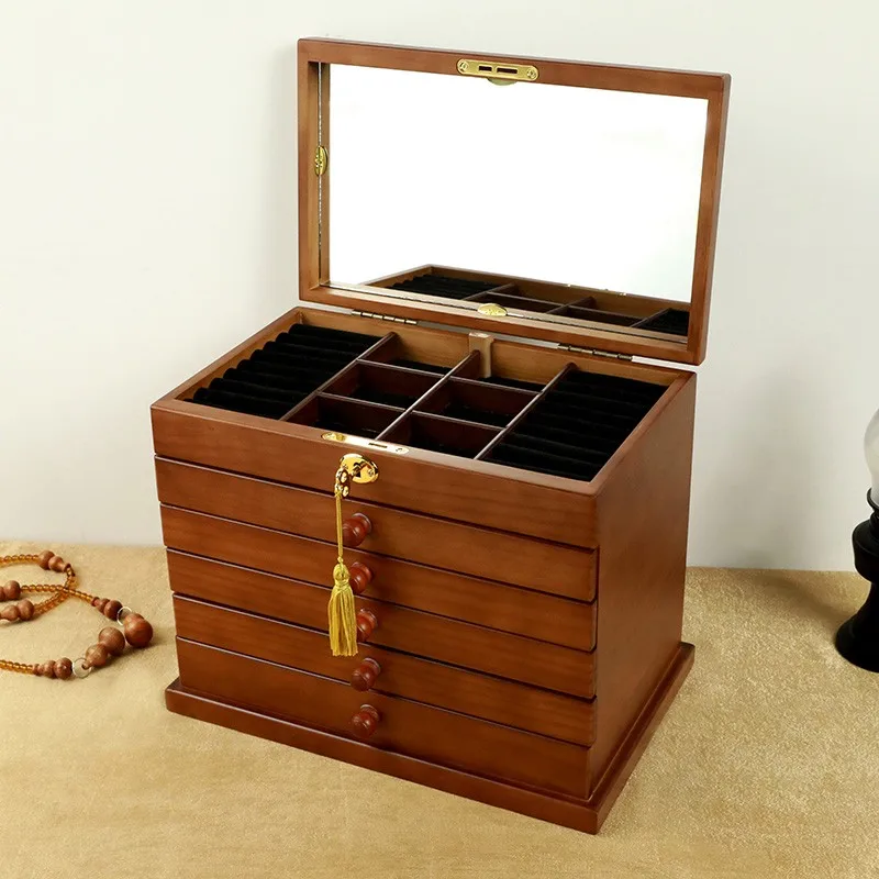 

Luxury Big Box Large Capacity Solid Wood Jewelry Box Women Earrings Bracelet Ring Storage Box Wooden Drawer Display Box 2023 New